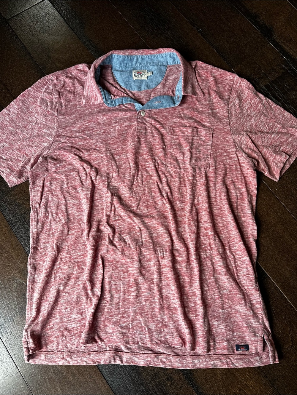Faherty Mens Short Sleeve Lightweight Red Polo Shirt Pocket Mens L